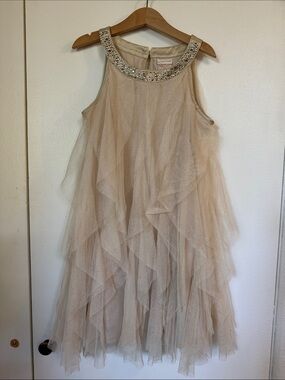 Savannah Shimmer Tiered Tulle Dress - Champagne